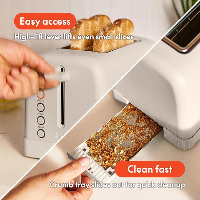 bella 2 Slice Toaster 6 Setting Shade Control w Reheat Cancel Bagel &amp Defrost Buttons Removable Crumb Tray Anti Jam &amp Auto Shutoff Auto Centering Guides &amp Cord Wrap 900 Watt Oatmil