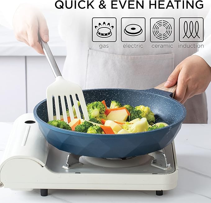 Country Kitchen Non-Stick Cast Aluminum Cookware Set - Durable Kitchen Cookware for Everyday Cooking Navy Diamond 11 Pc.