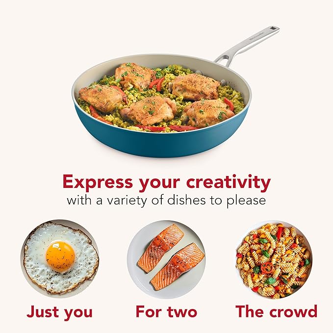 KitchenAid Hard Anodized Ceramic Induction Pots and Pans Dishwasher Safe Includes Saucepans Stockpot Sauté Pan Frying Pans/Skillets and Lids 10 Piece Cookware Set - Agave Blue