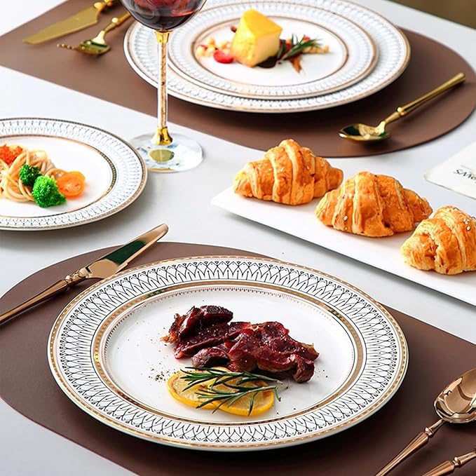bone china plate set service for 6 24 pieces gold trim dinnerware set elegant dishes sets for anniversary business banquet housewarming