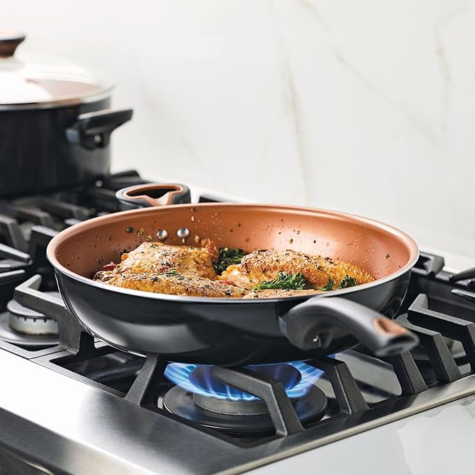 Farberware Glide Deep Nonstick Frying Pan / Fry Pan / Skillet with Helper Handle - 12.5 Inch Black