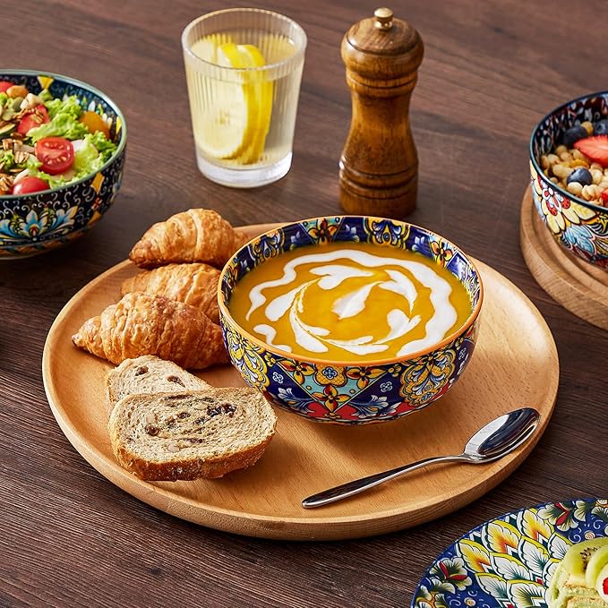 vancasso 18 Pieces Dinnerware Sets Plates and Bowls Set Porcelain Dishes Set for 6 Microwave and Dishwasher Safe Scratch Resistant Bohemian Style Dining Ware Service for 6 Series SIMI