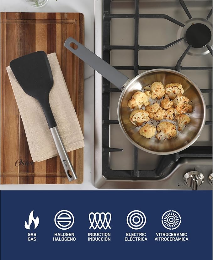 Oster Beauford 8-Inch Stainless Steel Frying Pan – Induction Oven &amp Dishwasher Safe Skillet Soft-Touch Gray Handle 5-Ply Encapsulated Bottom