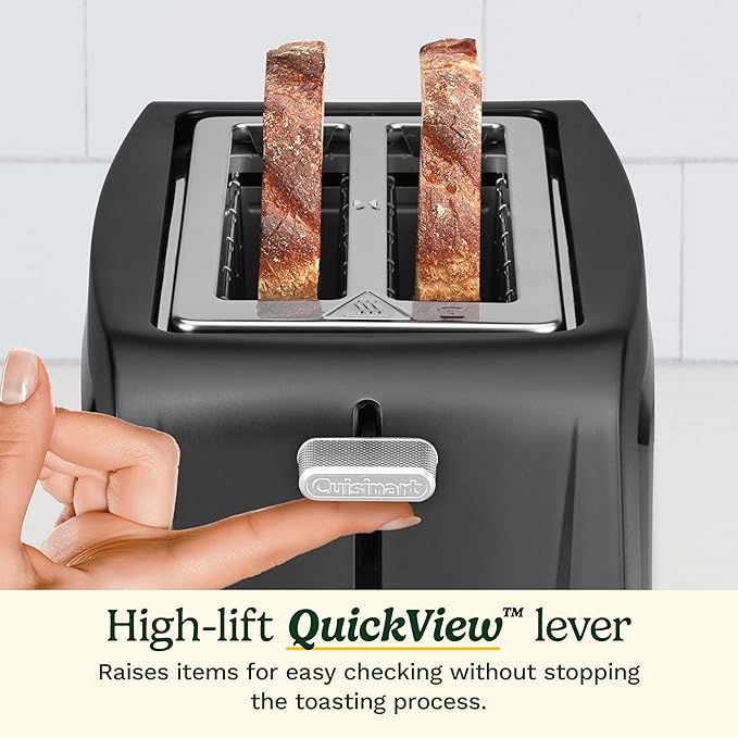 Cuisinart Core Collection 2-Slice Toaster | Extra-Long Slots for Artisan Bread Bagel | High-Lift Quickview™ | Single Slice &amp Defrost Function | +30sec Toast Boost | Removable Crumb Tray Black