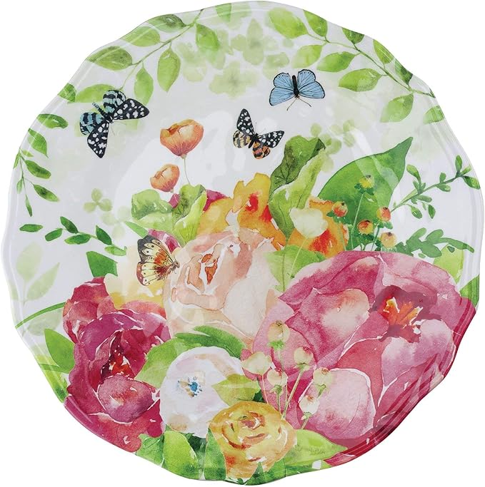 UPware 12 Piece Rose Garden Melamine Dinnerware Sets Outdoor Dishes Set Plates and Bowls Sets Service for 4 Multicolor