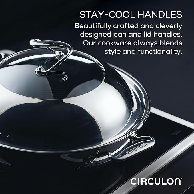 Circulon Clad Stainless Steel Induction Frying Pan and Wok Set with Hybrid SteelShield and Nonstick Technology 4 Piece - Stainless Steel
