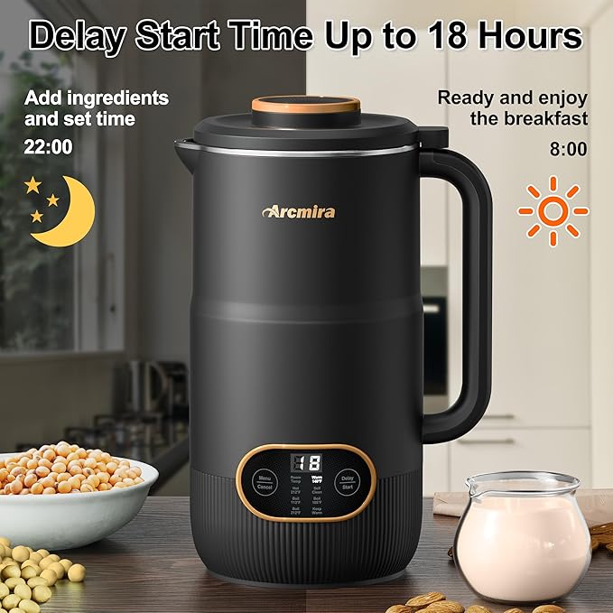 8 in 1 Nut Milk Maker 8 Blade 35oz Homemade Almond Oat Coconut Soy Plant Based Milks and Non Dairy Beverages Soy Milk Maker Machine with Delay Start/Keep Warm/Self-Cleaning/Boil Water
