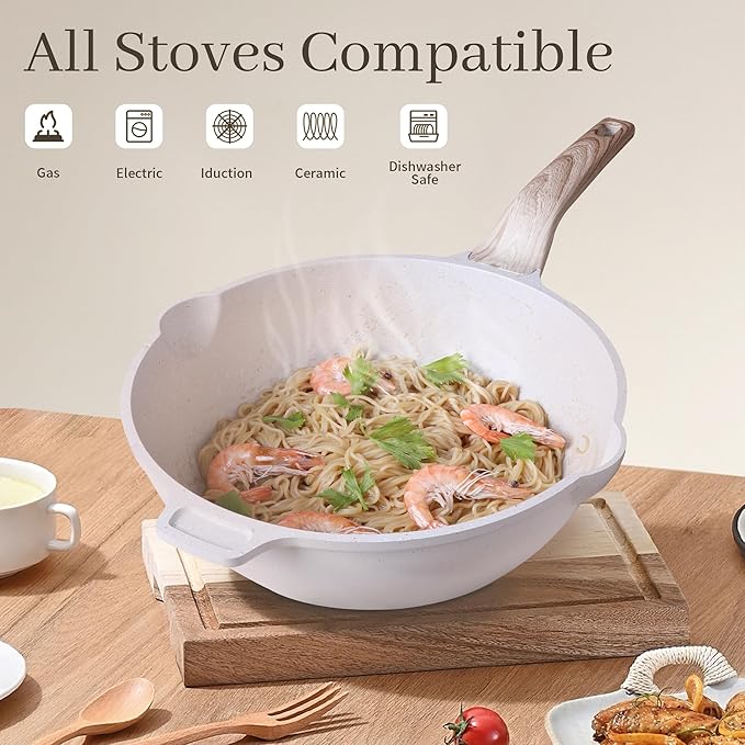 23Pcs Pots and Pans Set Non Stick Kitchen Cookware Sets Granite Induction Cookware Non Stick Cooking Set w/Frying Pans Saucepans Griddle EggPan (White)