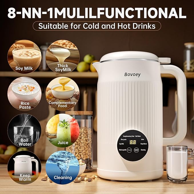 Nut Milk Maker Machine8 in 1 Soy Milk Maker Automatic for AlmondOatPlant-Based Milk and Non-Dairy Beverages40oz Almond Milk Maker Machine with Delay Start/Self Clean/Boil Water (Light White)
