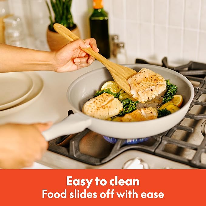 bella 7 Piece Cookware Set with EverGood™ Ceramic Nonstick Coating Dishwasher Safe Oven Safe All Stovetops Compatible Glass Lids with Silicone Rims Cool Touch Handles Oatmilk