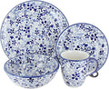 Blue Rose Polish Pottery - Blue Darcy 16 Piece Dinner Set - 4 Place Settings - Great for Everyday Dining Casual Dining or as Formal Dinnerware