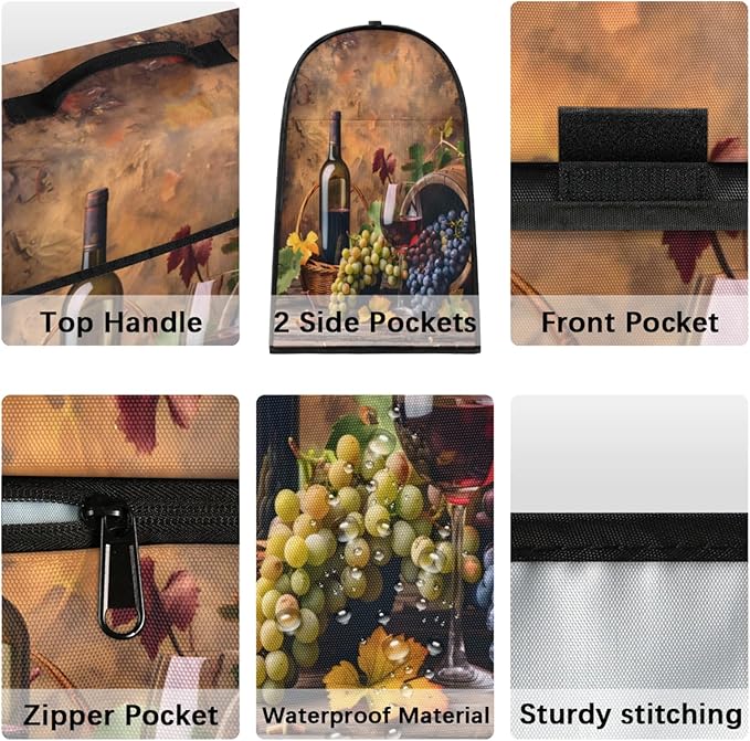 Kitchen Aid Mixer Cover Grapes Wine Fruit Stand Mixer Cover Compatible with 6-8 Quarts Stand Mixers Dust Covers with Zipper Pocket Foldable Washable Kitchen Aid Organizer Bag
