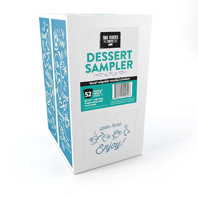 Two Rivers Coffee Dessert Coffee Pods Sampler Compatible with K Cup Brewers Including 2.0 Flavored Single Serve Variety Pack 52 Count