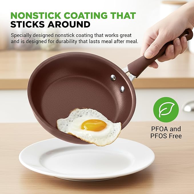 NutriChef 20 Piece Professional Home Kitchen Cookware and Bakeware Pots and Pans Set Non Stick Kitchenware Cool-Touch Handles Safe for Gas Electric Induction Cooktops Easy Clean Brown