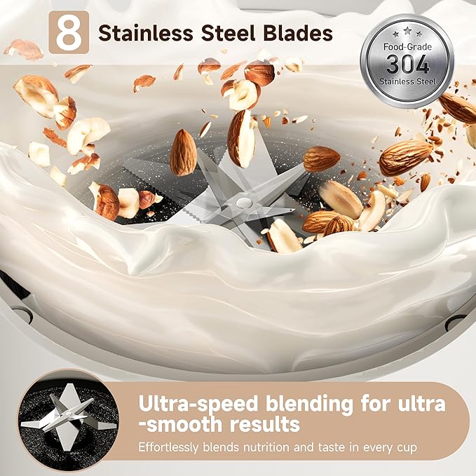 6-in-1 Upgraded 34oz Nut Milk Maker Machine with 8 Stainless Steel Blades Automatic Plant-Based Milk Maker for Homemade Soy Almond Oat Shakes &amp More Keep Warm Delay Timer &amp Self-Cleaning