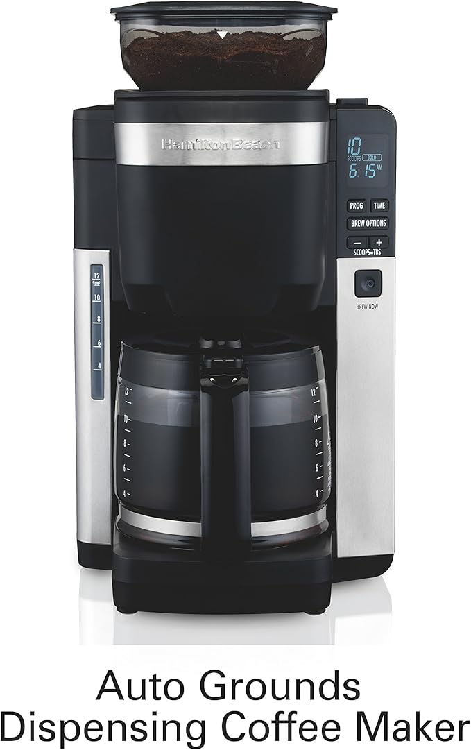 Hamilton Beach 45400 12 Cup Programmable Coffee Maker Automatic Grounds Dispensing for Pre-Ground Coffee Black