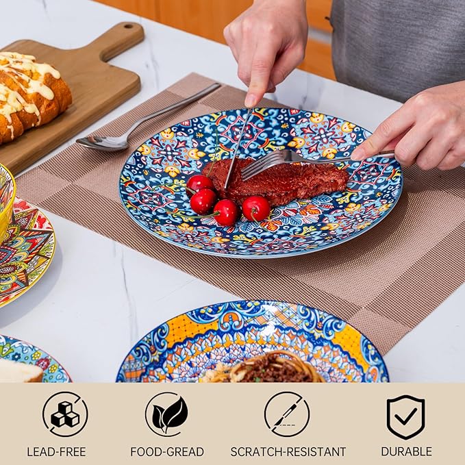 Plates and Bowls Set Service for 4 16 Pieces Ceramic Dinnerware Set Microwave and Dishwasher Safe Scratch Resistant Bohemian Style Plates Set for Salad Pasta Dessert Appetier