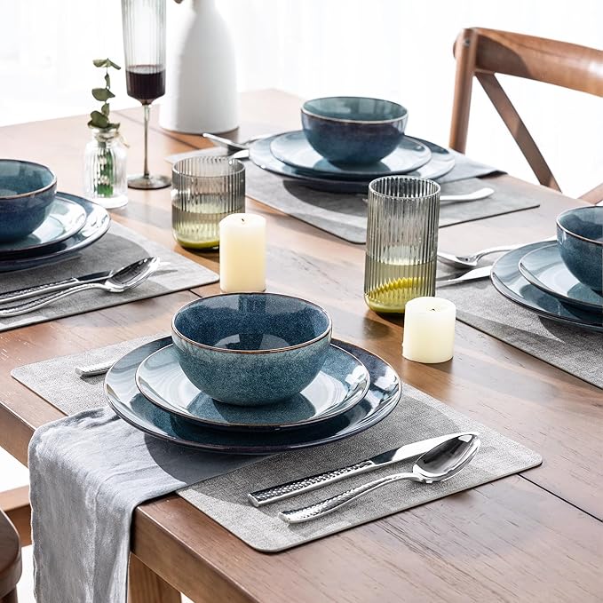 AmorArc Ceramic Dinnerware Sets for 4 12 Pieces Handpainted Plates and Bowls Set with Reactive Glaze Scratch Resistant Stoneware Dishes Set Dishwasher &amp Microwave Safe (16pc)