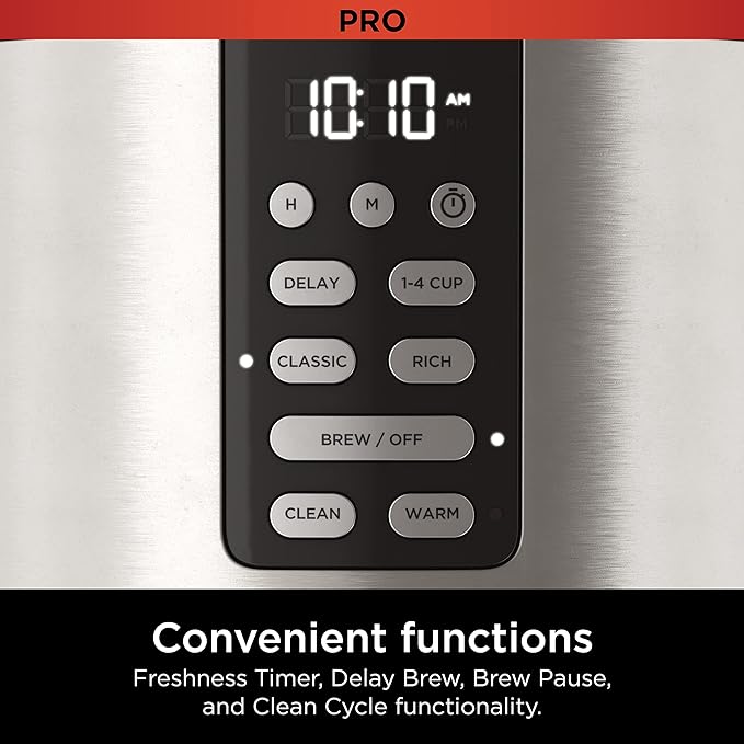 Ninja 14 Cup  Programmable Coffee Maker XL Pro with Permanent Filter 2 Brew Styles Classic &amp Rich 4 Programs Small Batch Delay Brew Freshness Timer &amp Keep Warm Stainless Steel DCM201
