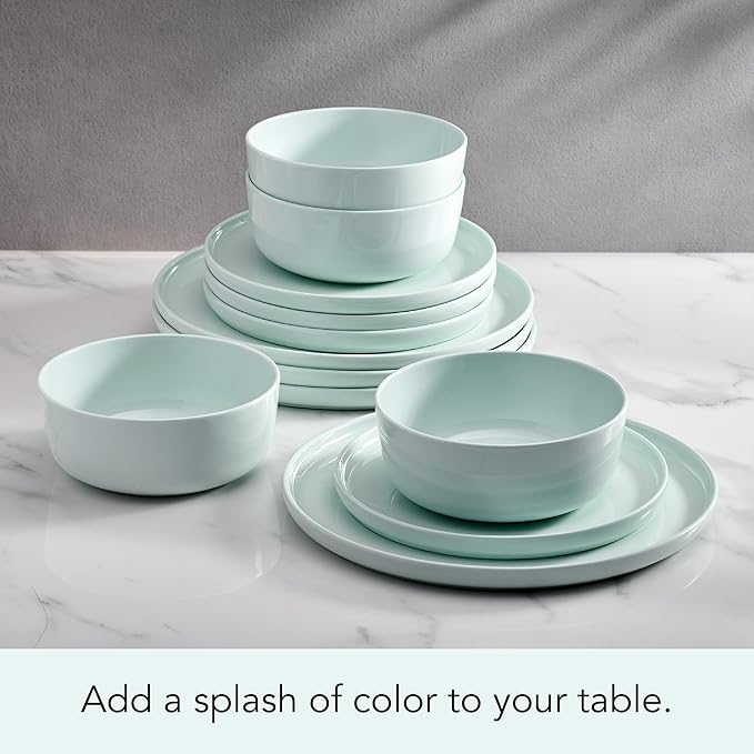 Mikasa Madison Pastel Bone China Lightweight Chip Resistant 12 Piece Dinnerware Set Mint Green