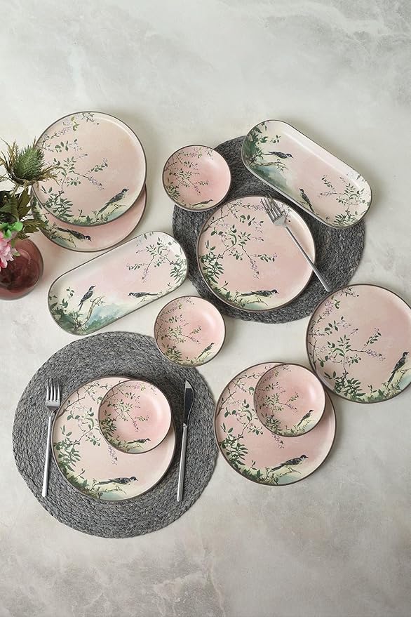 Dinnerware Sets - Pink Woods - 12 pieces - 6 People - Stoneware