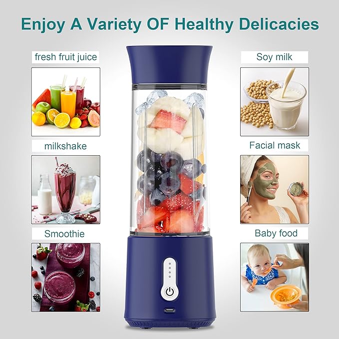 22oz Portable USB Blender 150W Cordless Mini Smoothie Maker Lightweight 10+ Blends Travel/Gym/Office Use (white)