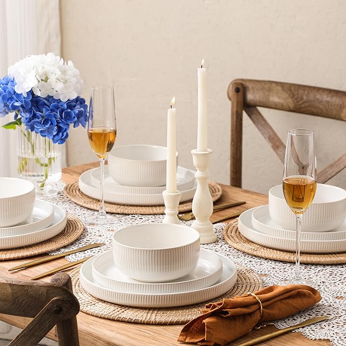 Dinnerware Sets 18 Pieces Stoneware Plates and Bowls Set Reactive Glaze Ceramic Dishes Set Scratch Resistant Kitchen Dinner Set Dishwasher &amp Microwave Safe Service for 6