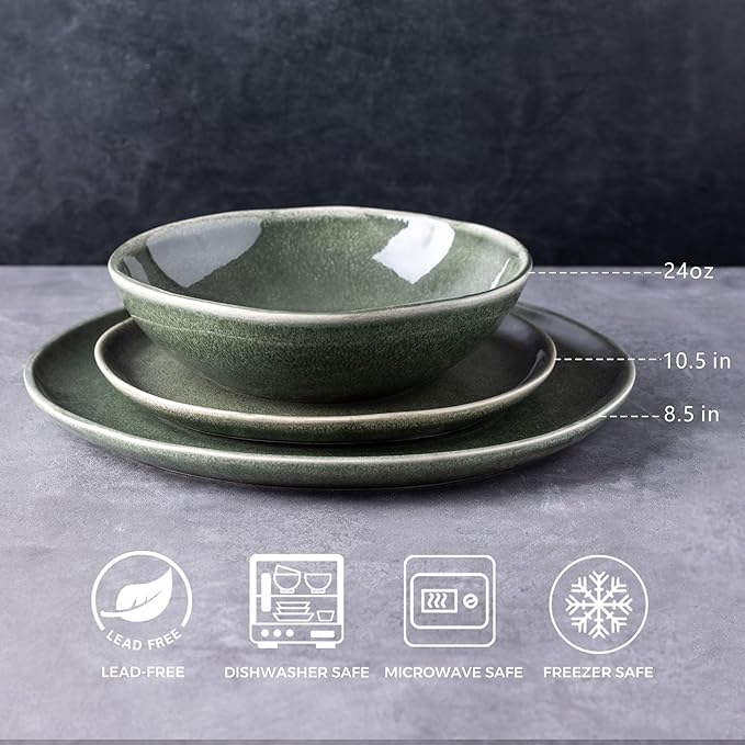 AmorArc Ceramic Dinnerware SetsHandmade Reactive Glaze Plates and Bowls SetsHighly Chip and Crack Resistant | Dishwasher &amp Microwave Safe Dishes Set Service for 4 (24pc)