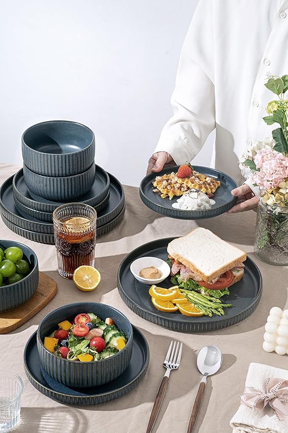 Dinnerware Sets for 618 Piece Starry Blue Plates and Bowls SetElegant Ceramic Dish Set for Relaxed Dining Giftable and Dishwasher Safe