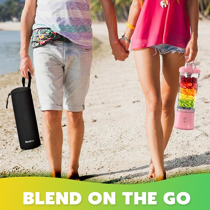 Portable Blender Personal Juicer for Shakes and Smoothies - 20 OZ Electric Protein Shaker Bottle with Insulated Sleeve Travel Lid USB-C Rechargeable - Mini Small Blender Cup for Kitchen Office Gym