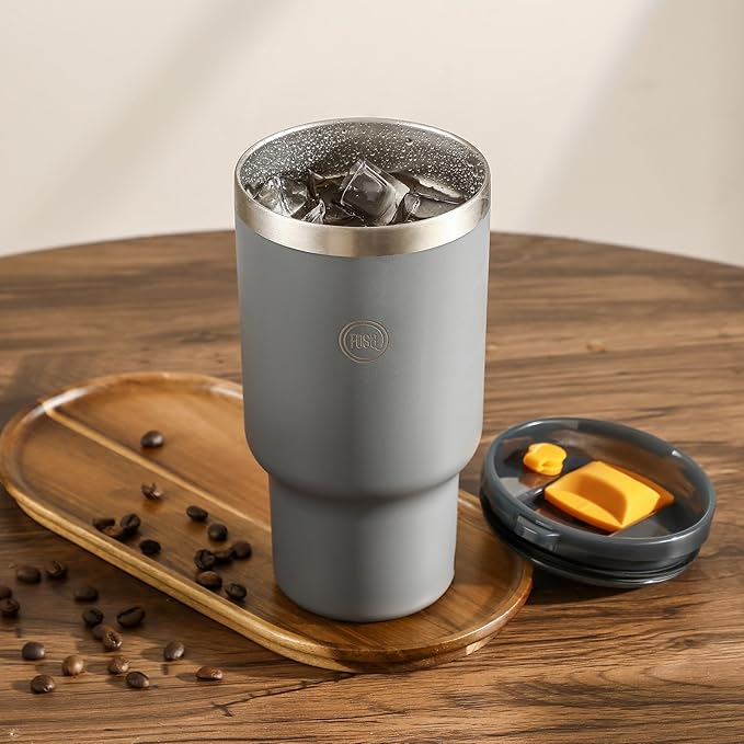 FOSA VacBrew 30oz Stainless Steel Travel Mug – Vacuum-Insulated Tumbler for Hot &amp Cold Drinks | Brew Directly in Mug with VacBrew System