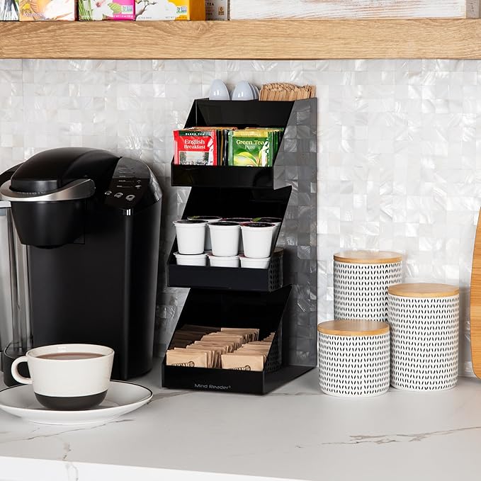 Mind Reader Coffee Tea Utensil and Condiment Station Countertop Organizer Coffee Bar Kitchen 6L x 9W x 16H Black