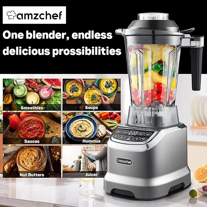 AMZCHEF Professional Blender for Smoothies4 Functions1800W Smoothie Blender63 Oz Pitcher/20-Oz To-go CupIce and Frozen FruitSelf-CleaningHigh SpeedGrey