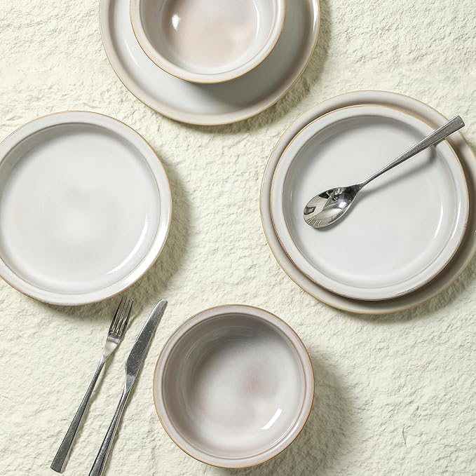 Stone Lain Slate 12-Piece Dinnerware Set Stoneware Plates and Bowls Set Dishwasher and Microwave Safe Dish Set for 4 White