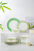 High Bone China Dinnerware Set 12-Piece Artistic Green Plates and Bowls Lightweight &amp Chip Resistant Ceramic Service for 4 Dishwasher Safe Elegant Kitchen Dining