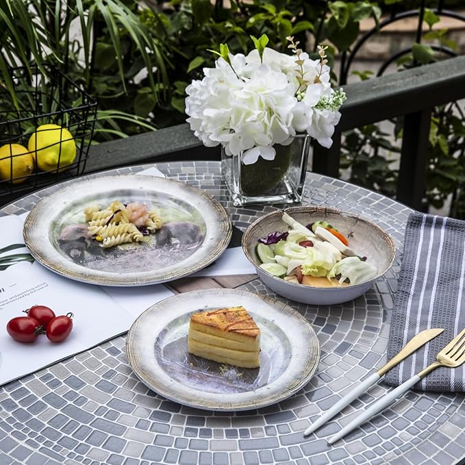 Melamine Dinnerware set for 4 - Dinner Plates Bowls Set 12 PCS Durable BPA Free Dishwasher Safe Shatter-Proof Chip Resistant for Indoor OutdoorBear