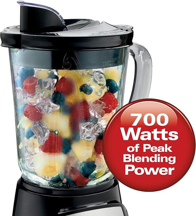 Hamilton Beach Wave Crusher Blender For Shakes and Smoothies With 40 Oz Glass Jar and 14 Functions Ice Sabre Blades &amp 700 Watts for Consistently Smooth Results Black + Stainless Steel (54221)