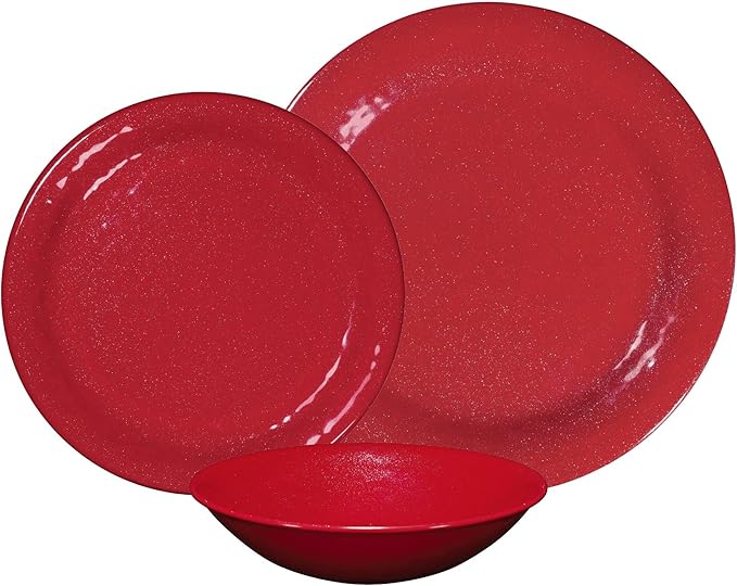 UPware 12 Piece Twinkle Dust Melamine Dinnerware Sets Outdoor Dishes Set Plates and Bowls Sets Christmas Decorations Service for 4 Red