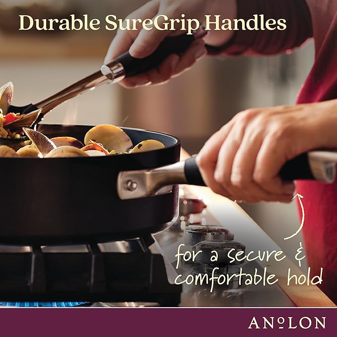 Anolon Advanced Home Glass Lids Stainless Steel and Silicone Handles 2 Piece 10 Inch and 12 Inch Lid Set Onyx