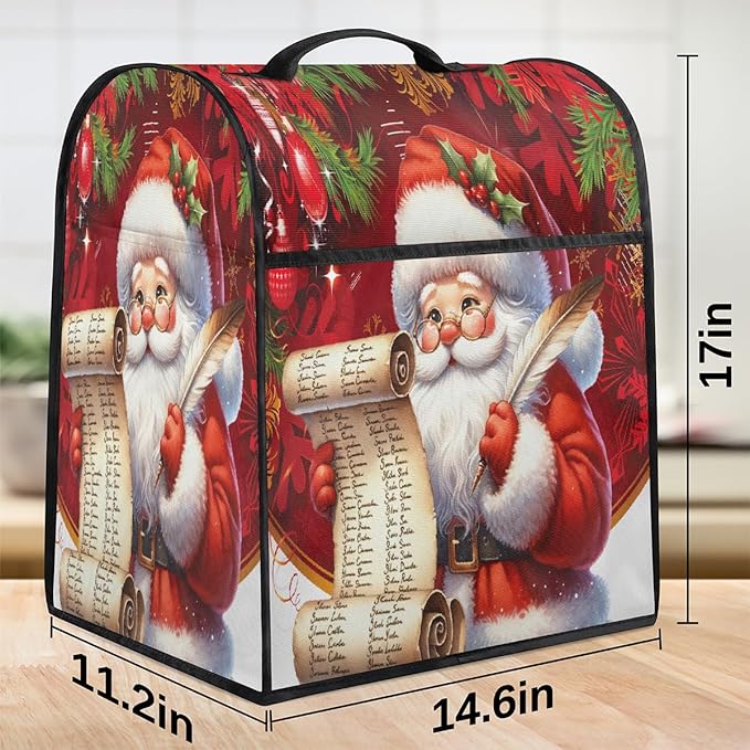 cfpolar Kitchen Aid Mixer Cover Compatible with 6-8 Quarts Santa Claus Christmas Ball Stand Mixer Cover Kitchen Aid Mixers Accessories Appliance Organizer Bag Dust Covers with Zipper Pocket