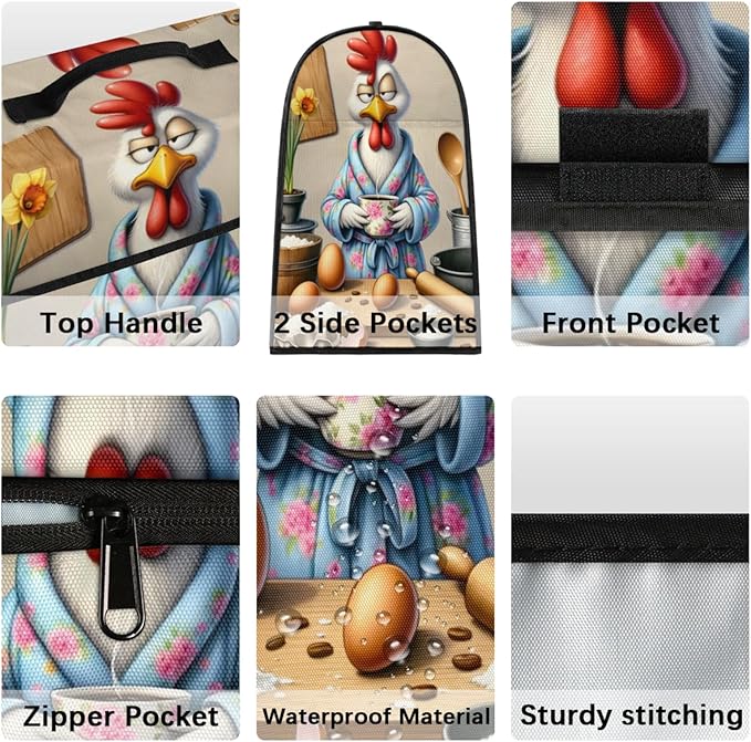 Kitchen Aid Mixer Cover Flower Rooster Funny Stand Mixer Cover Compatible with 6-8 Quarts Stand Mixers Dust Covers with Zipper Pocket Foldable Washable Kitchen Aid Organizer Bag