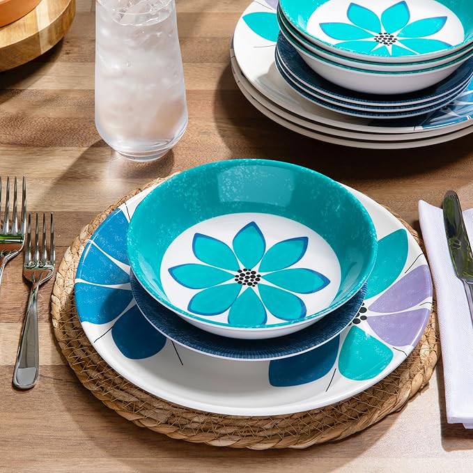 Larder &amp Vine 12-Piece Melamine Dinnerware Set: Durable Lightweight Break-Resistant Plates &amp Bowls – Stylish Non-Toxic Dishwasher Safe – Ideal for Everyday Use Indoor &amp Outdoor Dining