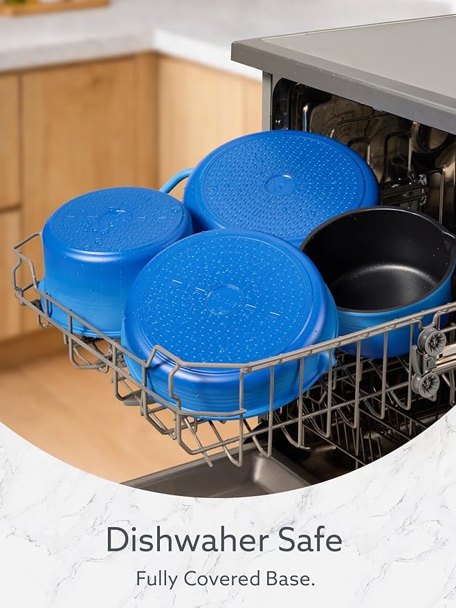 CAROTE 20Pcs Titanium Cookware Set Pots and Pans Set Non Stick Kitchen Cooking Set with Detachable Handle Non Toxic Induction Cookware - Camping Cookware Dishwasher/Oven Safe Blue