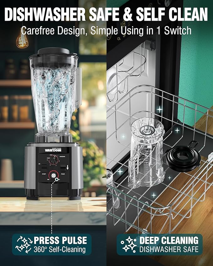 WantJoin Commercial Blender - 200Oz Extra Large Capacity Professional Blender Heavy Duty w/Pure Copper Motor Dishwasher Safe 6-Blade Combo 26000 RPM Multi Speeds Smoothie Blenders for Juice