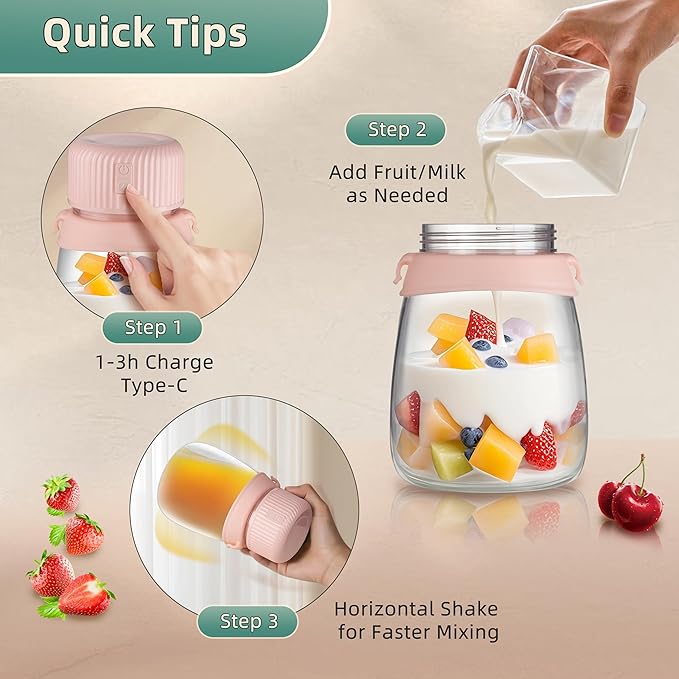 1100ml Portable Juicer with 10-Blade Turbo Juicing USB-C Fast Charging 12+ Cups per Charge Juice Glass with Sip Lid &amp Carrying Strap for Travel &amp office &amp Gym. Not for Ice Crushing. (Pr