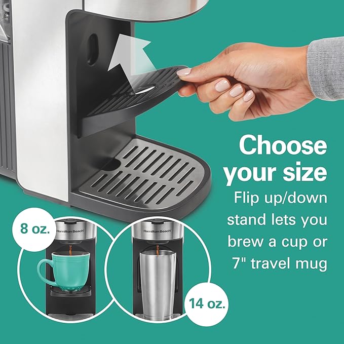 Hamilton Beach The Scoop Single Serve Coffee Maker &amp Fast Grounds Brewer for 8-14oz. Cups Brews in Minutes 40oz. Removable Reservoir Stainless Steel (49987)Silver