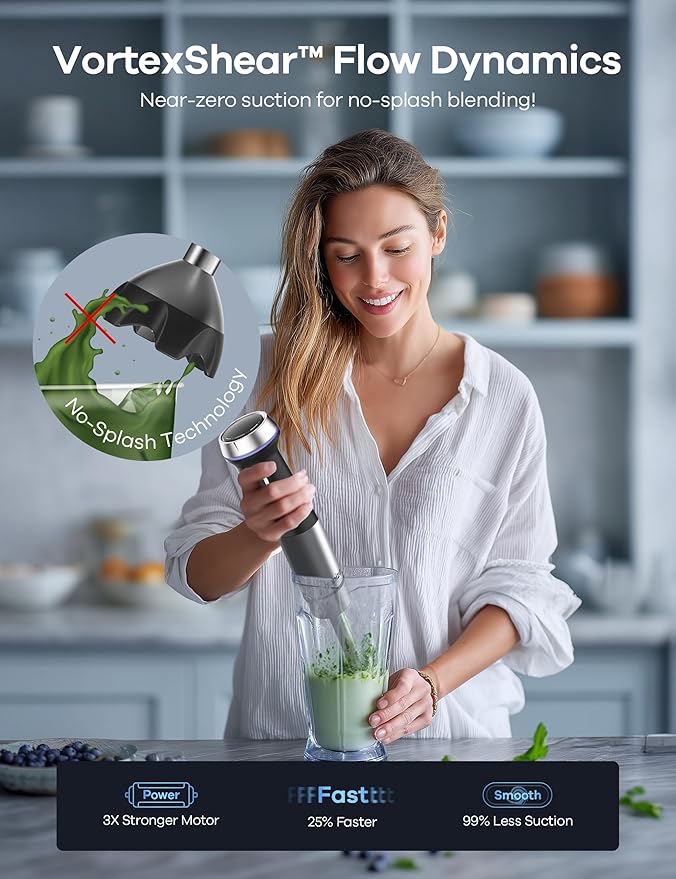 Ganiza Immersion Blender 8 in 1 Hand Blender Max 1000W Heavy Duty Motor 16 Speed Mode Handheld Blenders Immersion Stainless Steel Sitck Blender Includes 8 Total Pieces