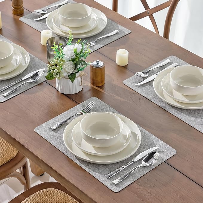 AmorArc Ceramic Dinnerware Sets High Rim Stoneware Plates and Bowls Sets Highly Chip and Crack Resistant | Dishwasher &amp Microwave &amp Oven Safe Dishes set Service for 4 (12pc)