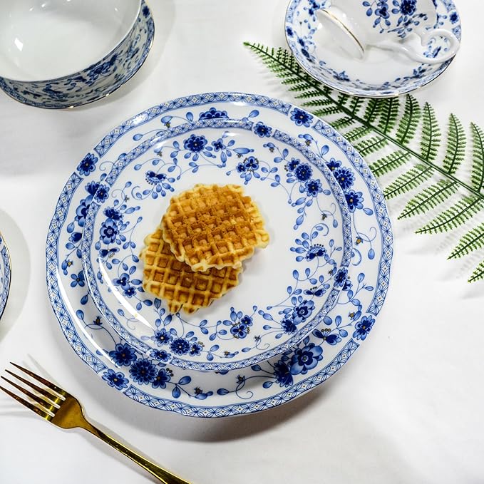 Fine Bone China Dinnerware Set for 4 12-Piece Blue and White Porcelain Dinnerware Set Bone China Serving Trays