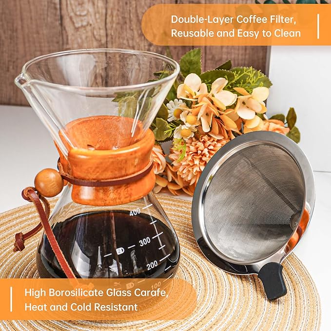 SuperCook Pour Over Coffee Kit Coffee Maker Set All in One Hand Drip Coffee Set Coffee Grinder Manual Set Ideal for Anniversary Birthday Gift